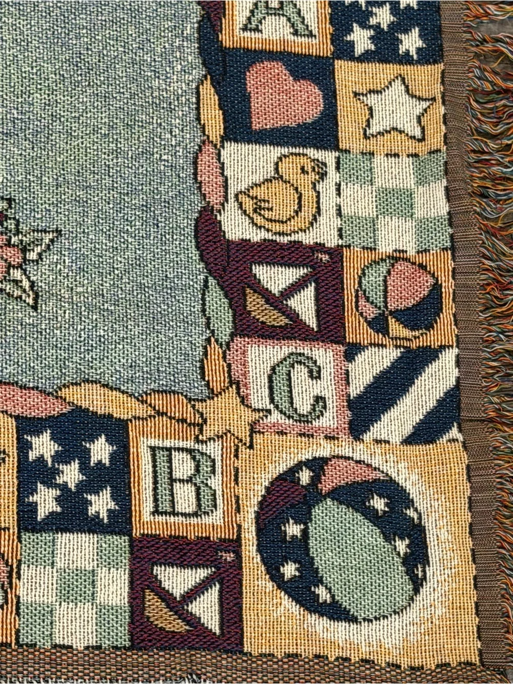 Vintage Teddy Bear Nursery Tapestry Throw Blanket ABC Ducks Baby Room Decor